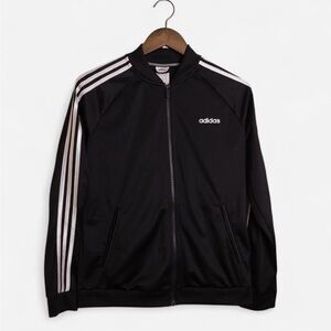 Adidas Men's Black Bomber Jacket with White Stripes